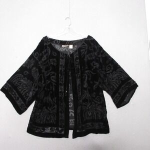 Vintage Choices 1X Top Kimono Black Floral Velvet Burnout Whimsigoth‎ Beaded Y2K